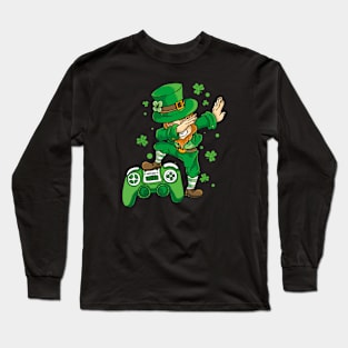 St Patricks Day Leprechaun Gamer Funny Boys Kids Long Sleeve T-Shirt